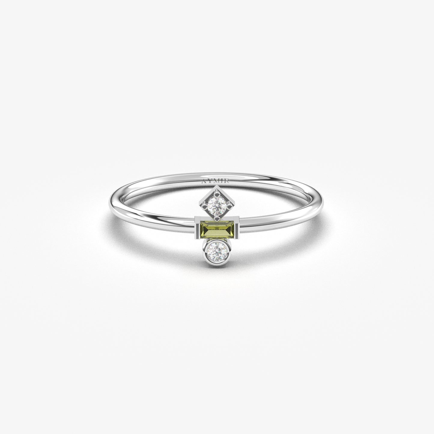 18K Gold Baguette Cut Peridot and Cz Ring - 2S35PER