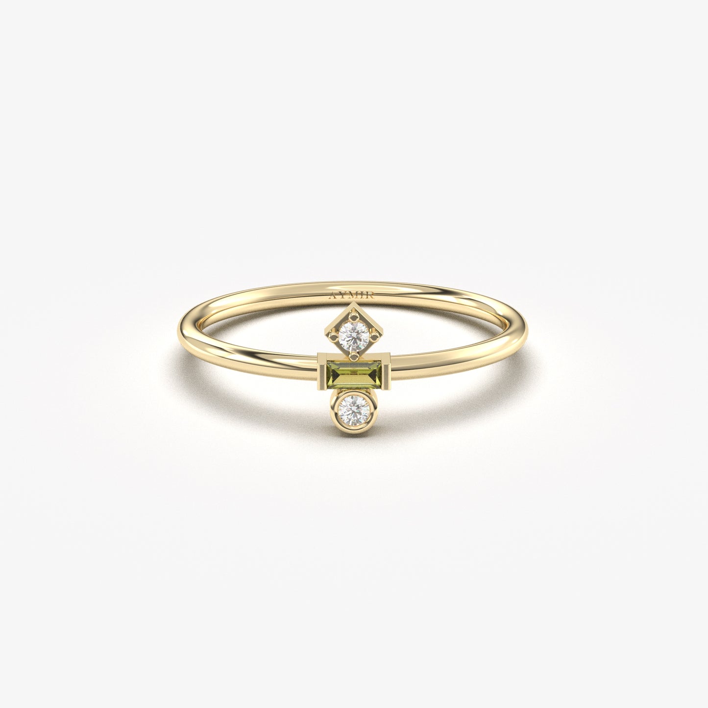 18K Gold Baguette Cut Peridot and Cz Ring - 2S35PER