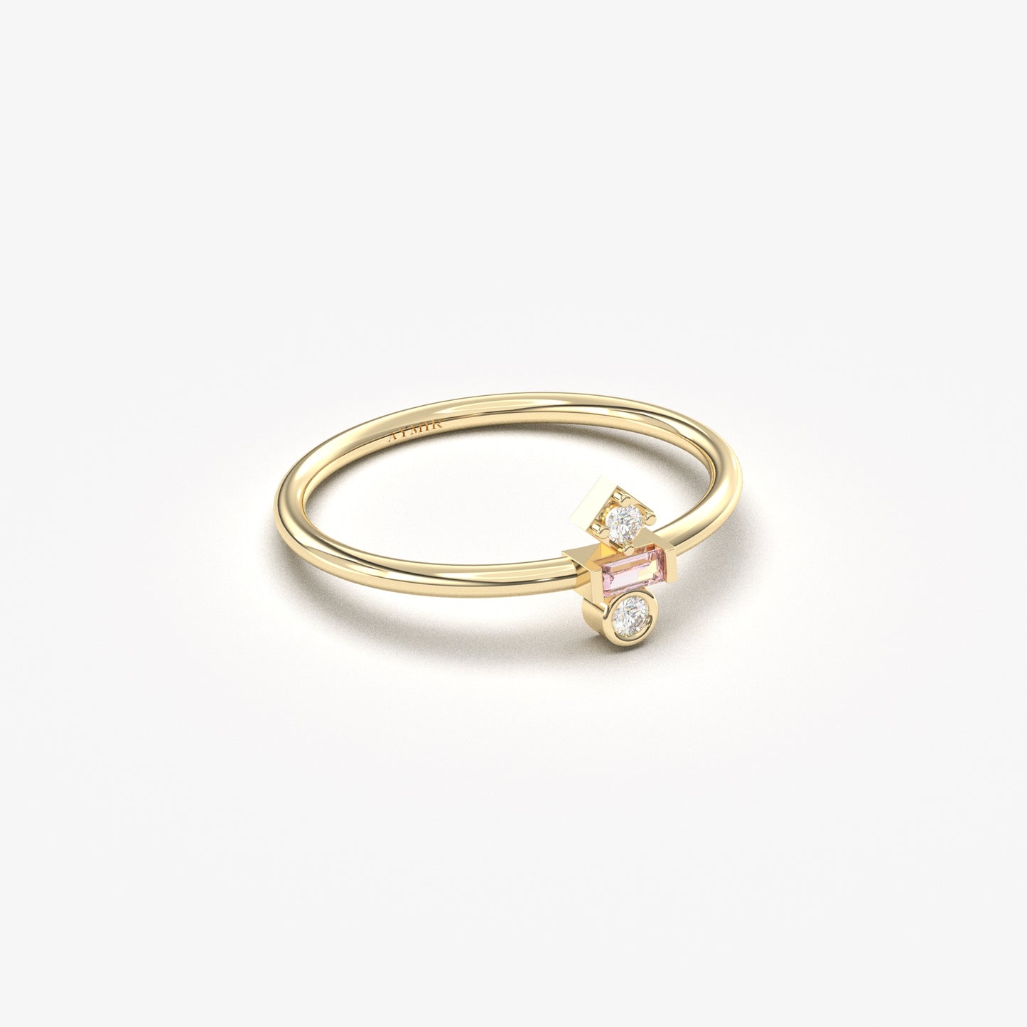 18K Gold Baguette Pink and CZ Ring - 2S35PNK