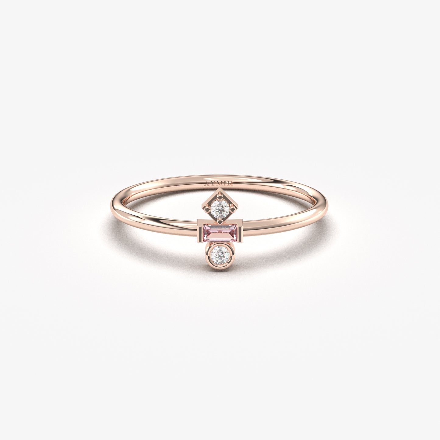18K Gold Baguette Pink and CZ Ring - 2S35PNK