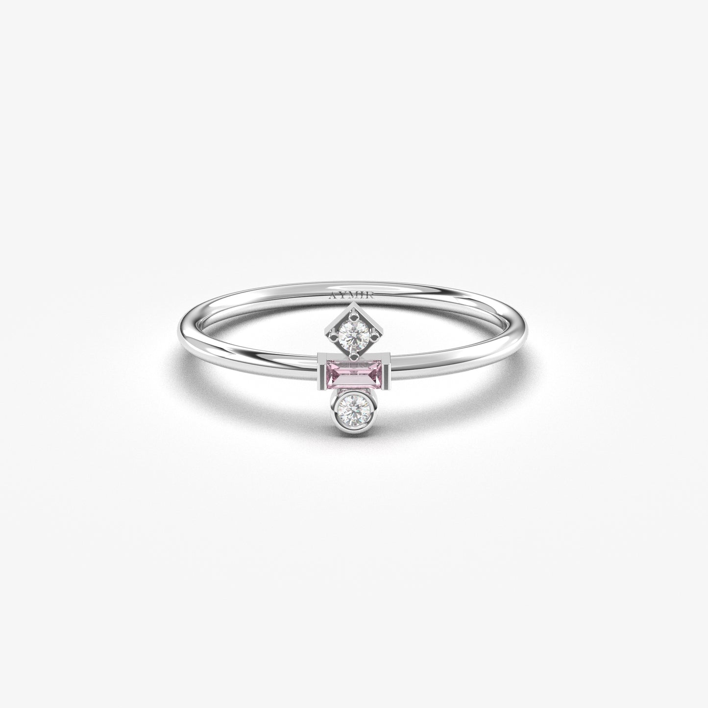18K Gold Baguette Pink and CZ Ring - 2S35PNK