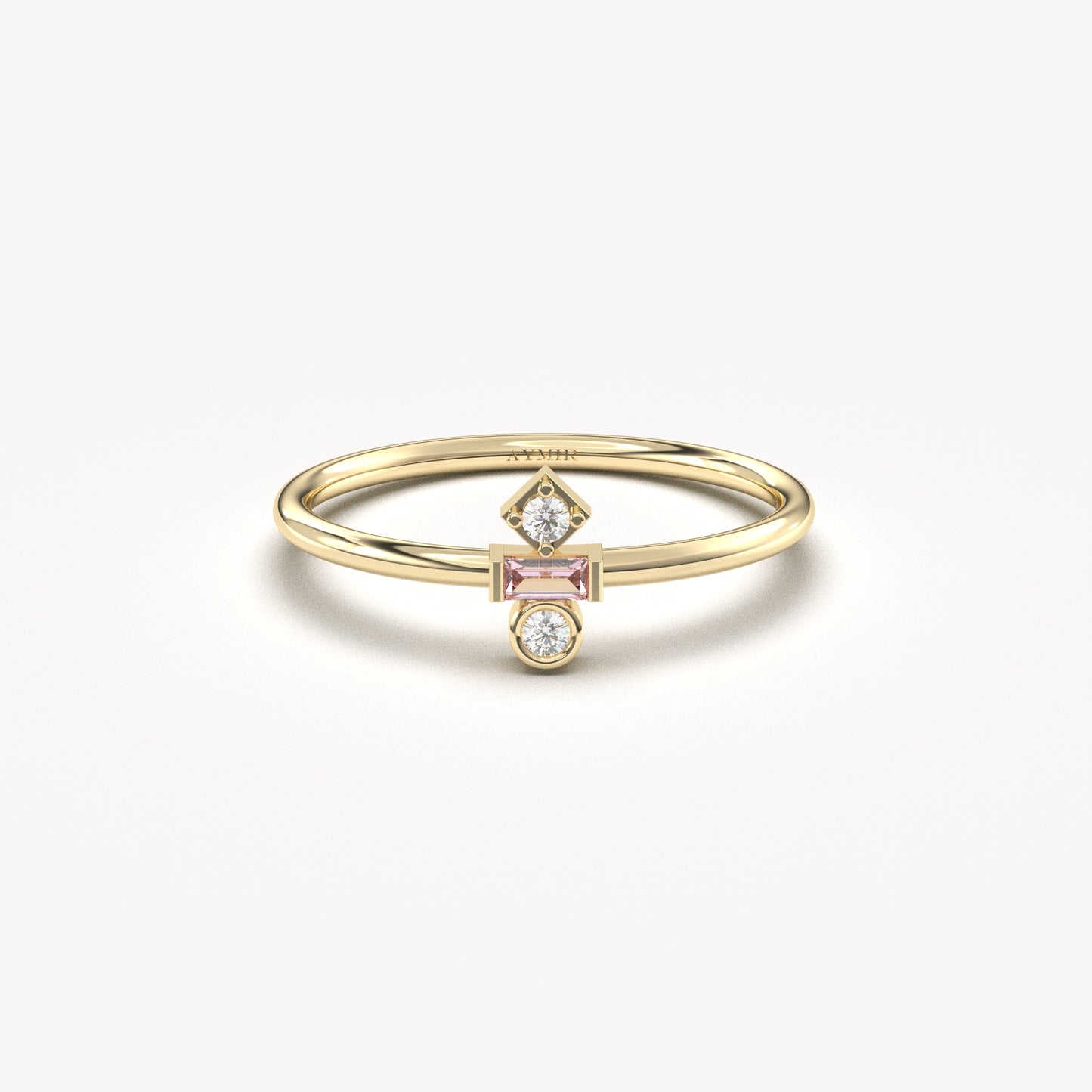 18K Gold Baguette Pink and CZ Ring - 2S35PNK