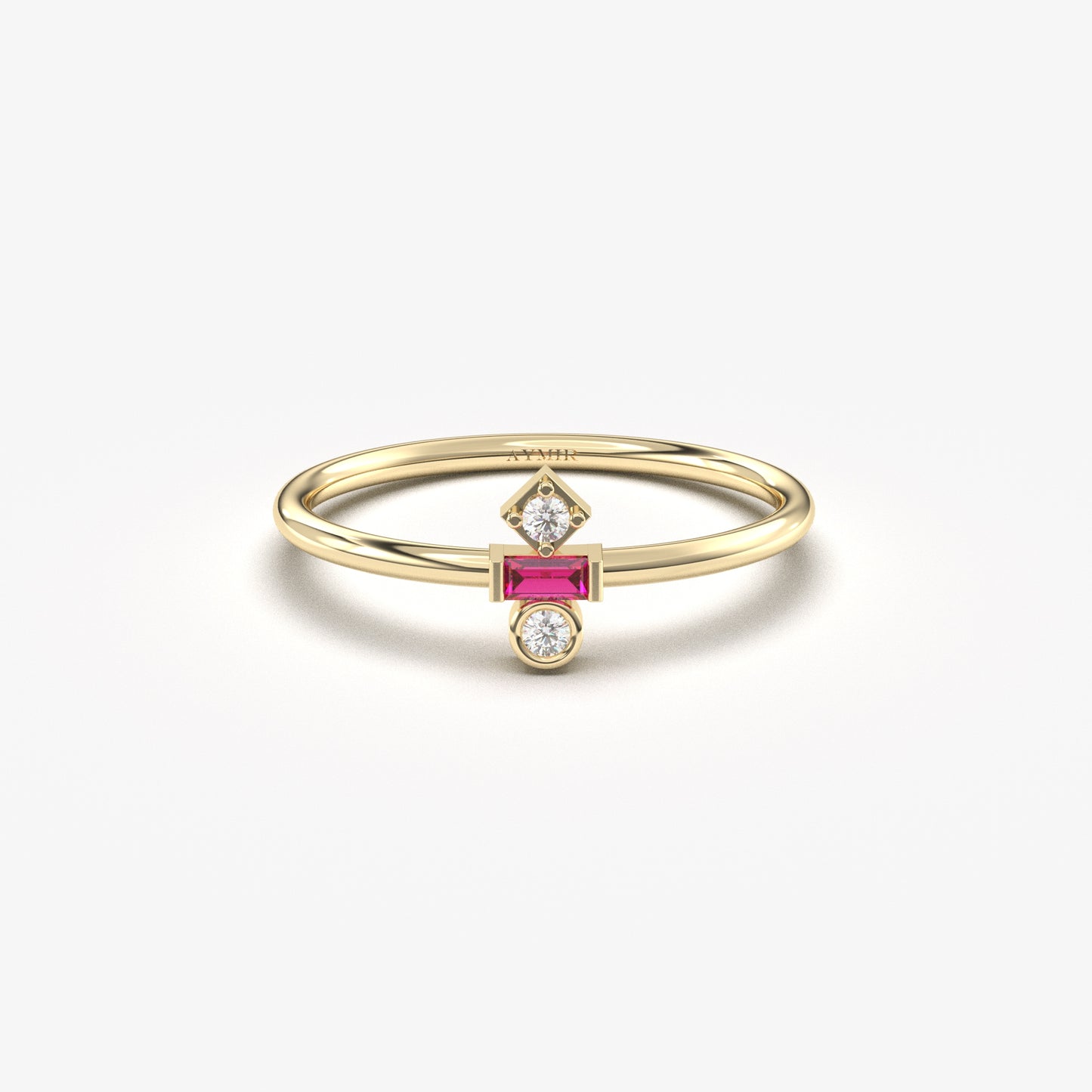 18K Gold Baguette Cut Ruby and Cz Ring - 2S35RBY