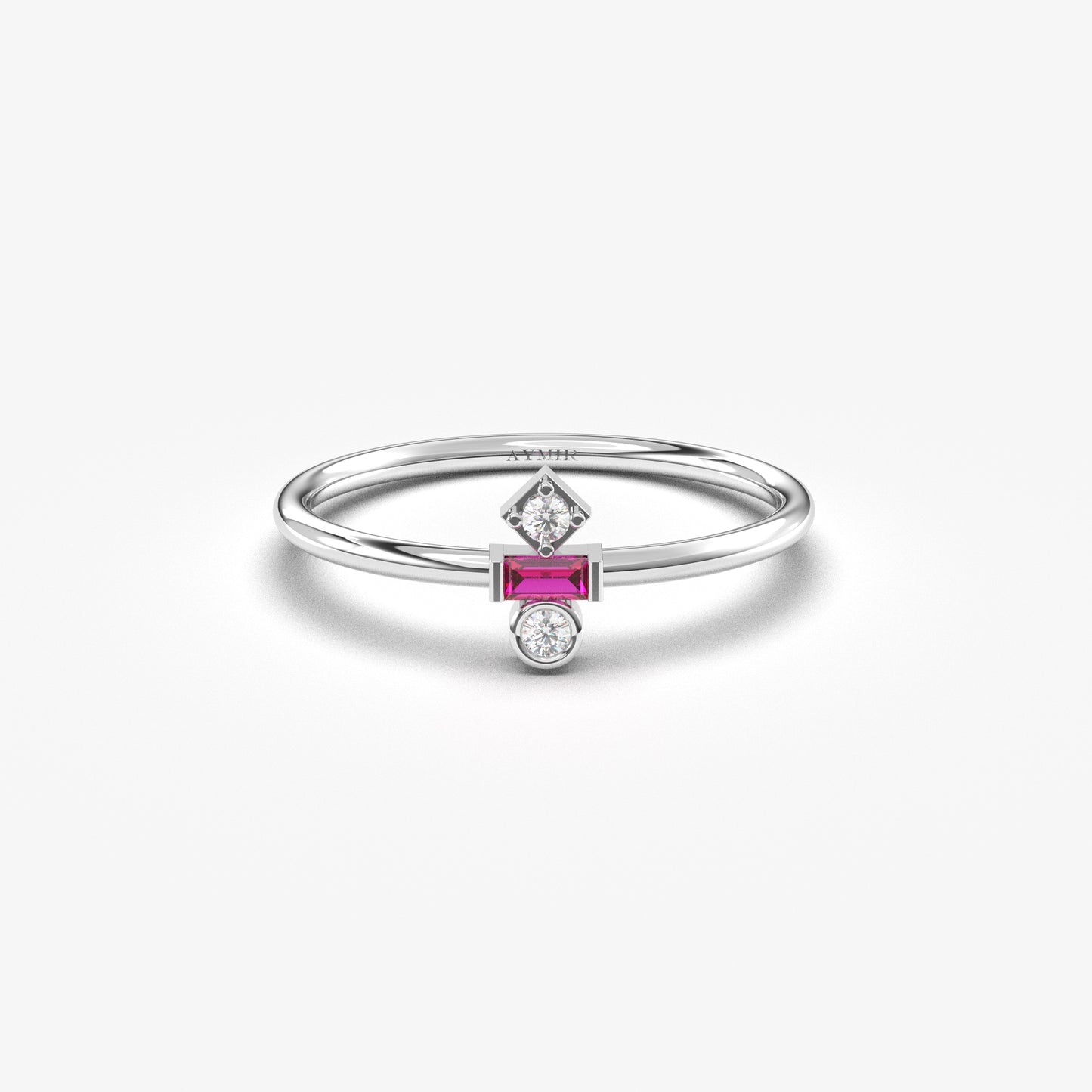 18K Gold Baguette Cut Ruby and Cz Ring - 2S35RBY