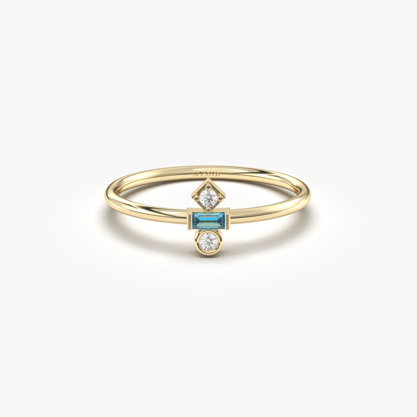 18K Gold Baguette Cut Sky Blue and Cz Ring - 2S35SKY