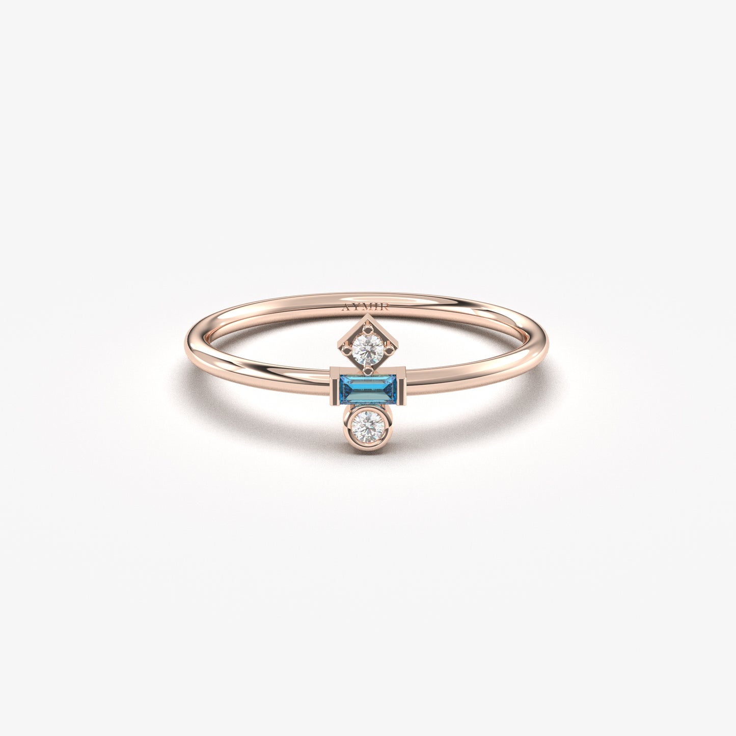 18K Gold Baguette Cut Sky Blue and Cz Ring - 2S35SKY