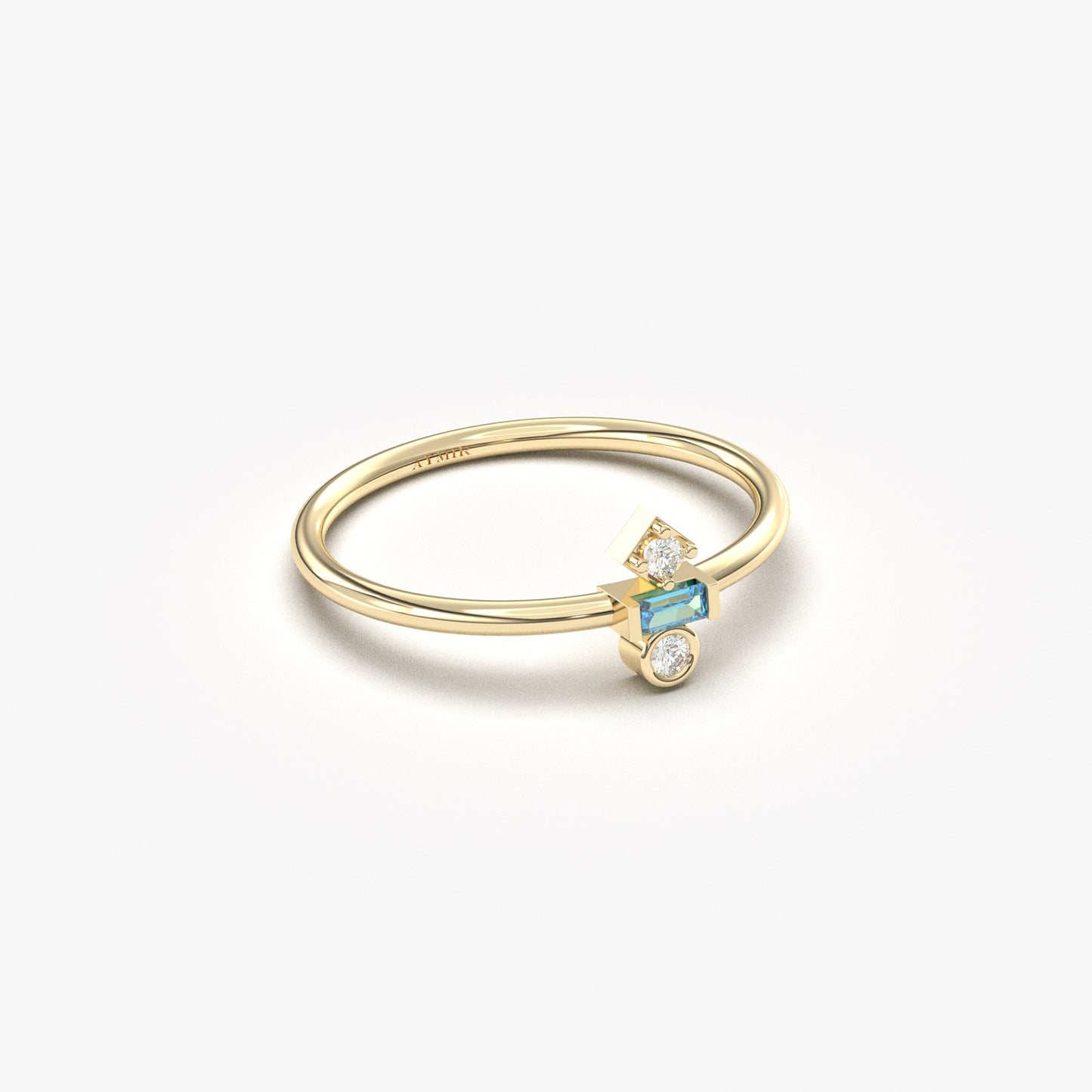 18K Gold Baguette Cut Sky Blue and Cz Ring - 2S35SKY