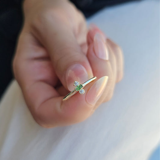 18K Gold Baguette Cut Emerald and Diamond Ring - 2S35EME