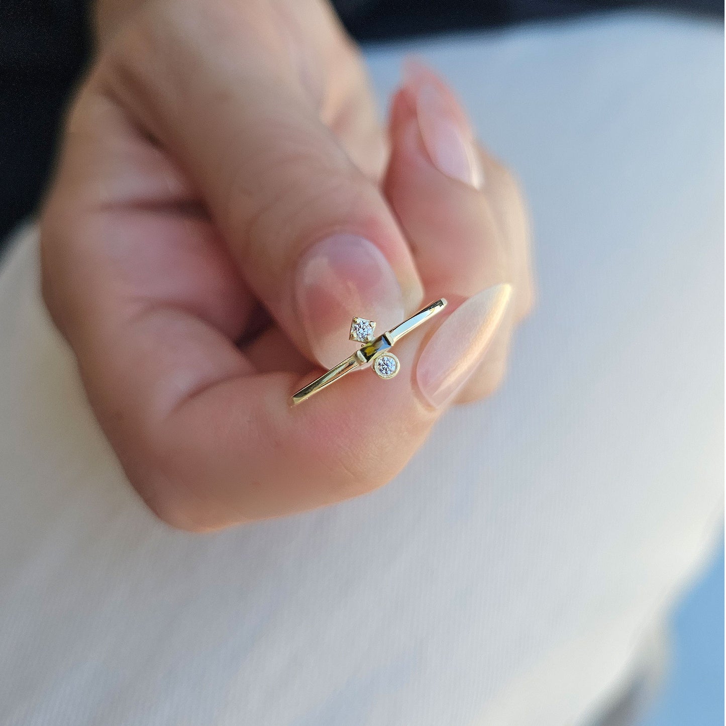 18K Gold Baguette Cut Peridot and Cz Ring - 2S35PER