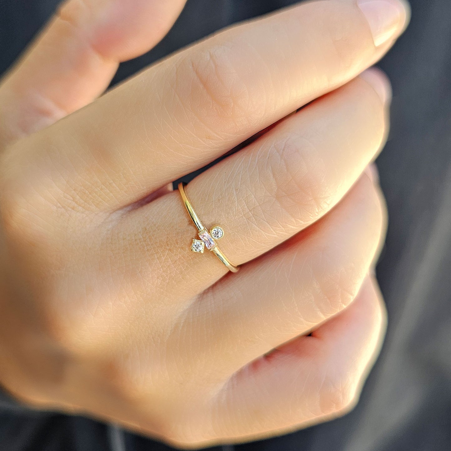 18K Gold Baguette Pink and CZ Ring - 2S35PNK