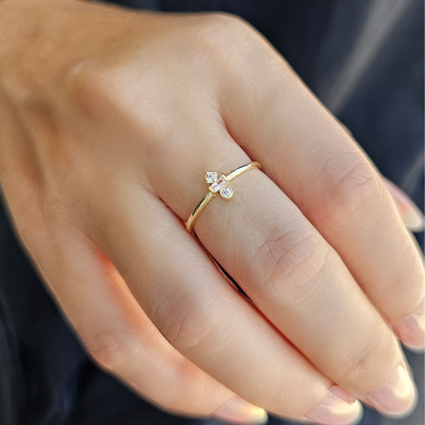 18K Gold Baguette Pink and CZ Ring - 2S35PNK