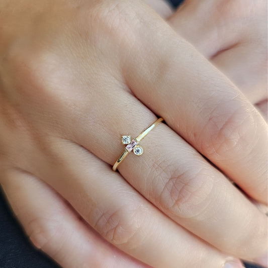 18K Gold Baguette Pink and CZ Ring - 2S35PNK