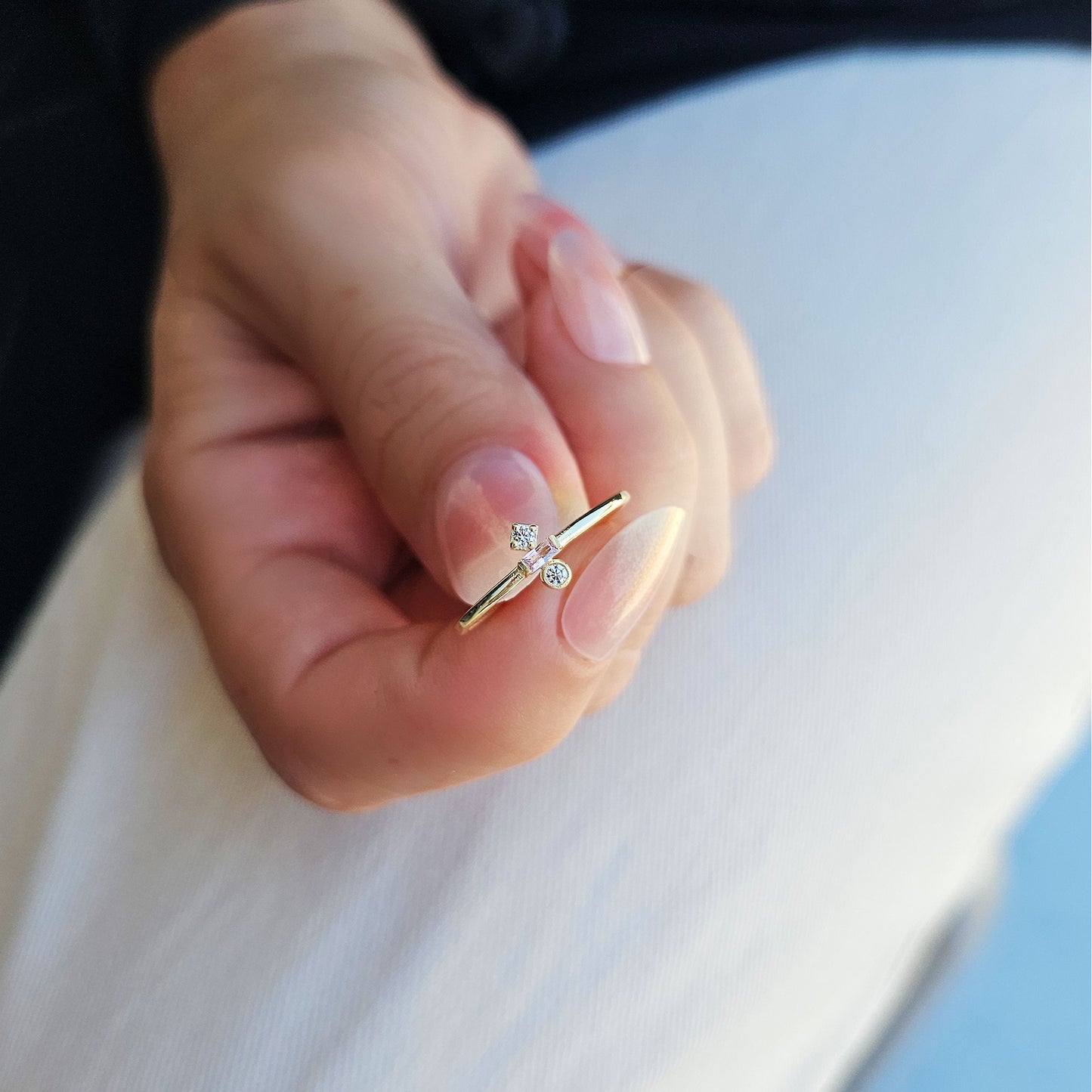 18K Gold Baguette Pink and CZ Ring - 2S35PNK