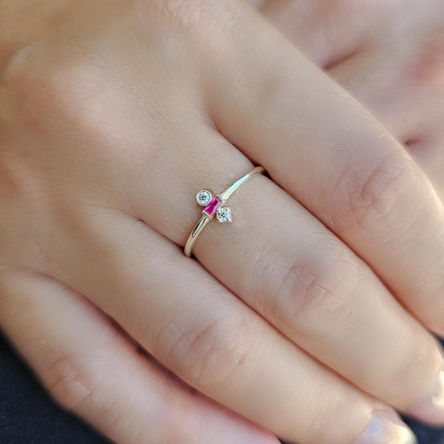 18K Gold Baguette Cut Ruby and Cz Ring - 2S35RBY