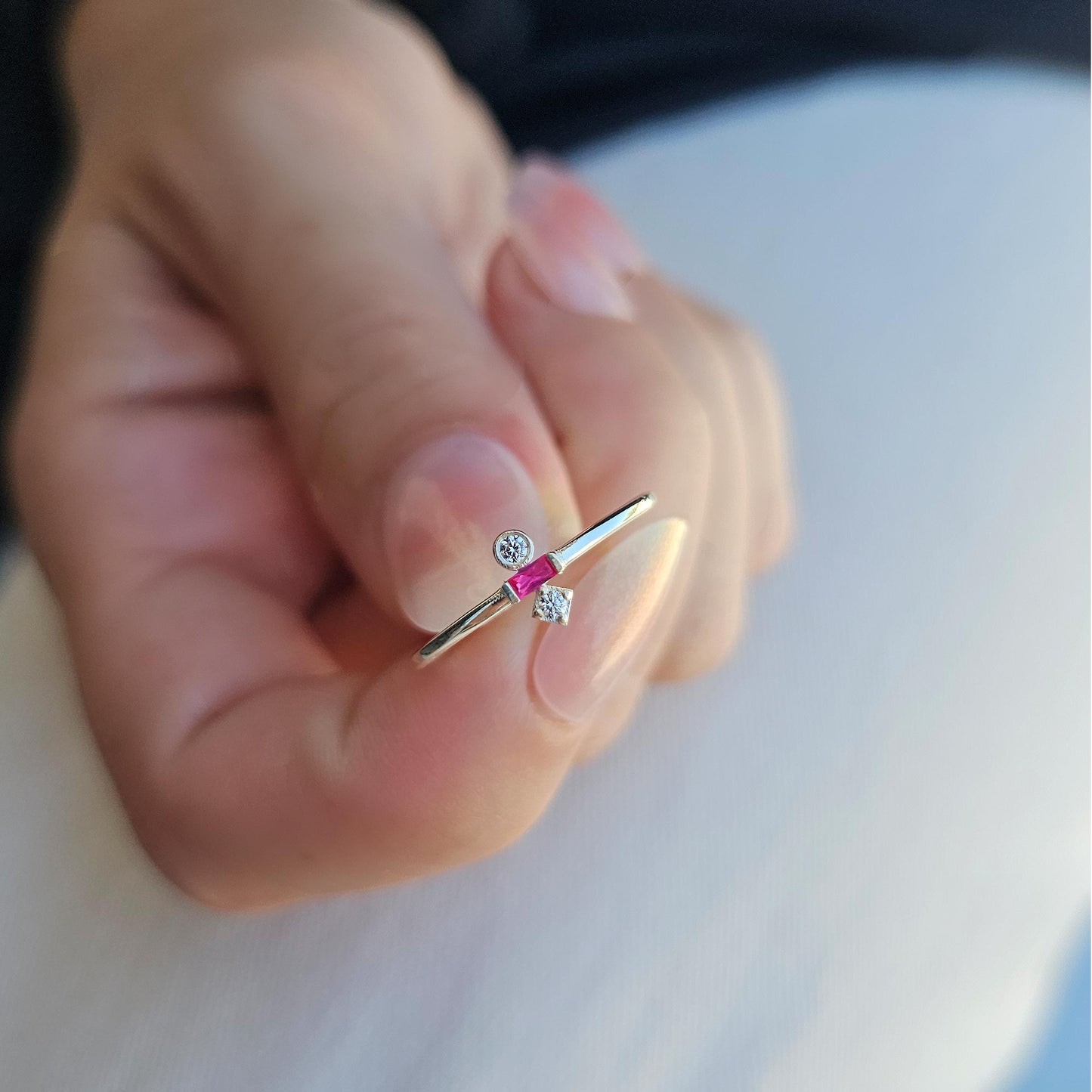 18K Gold Baguette Cut Ruby and Cz Ring - 2S35RBY