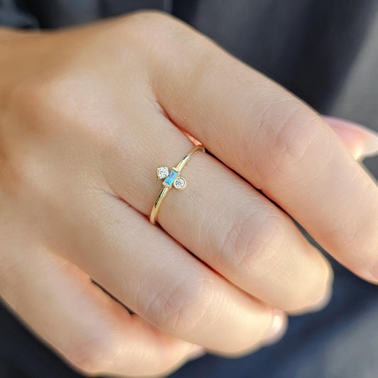 18K Gold Baguette Cut Sky Blue and Cz Ring - 2S35SKY