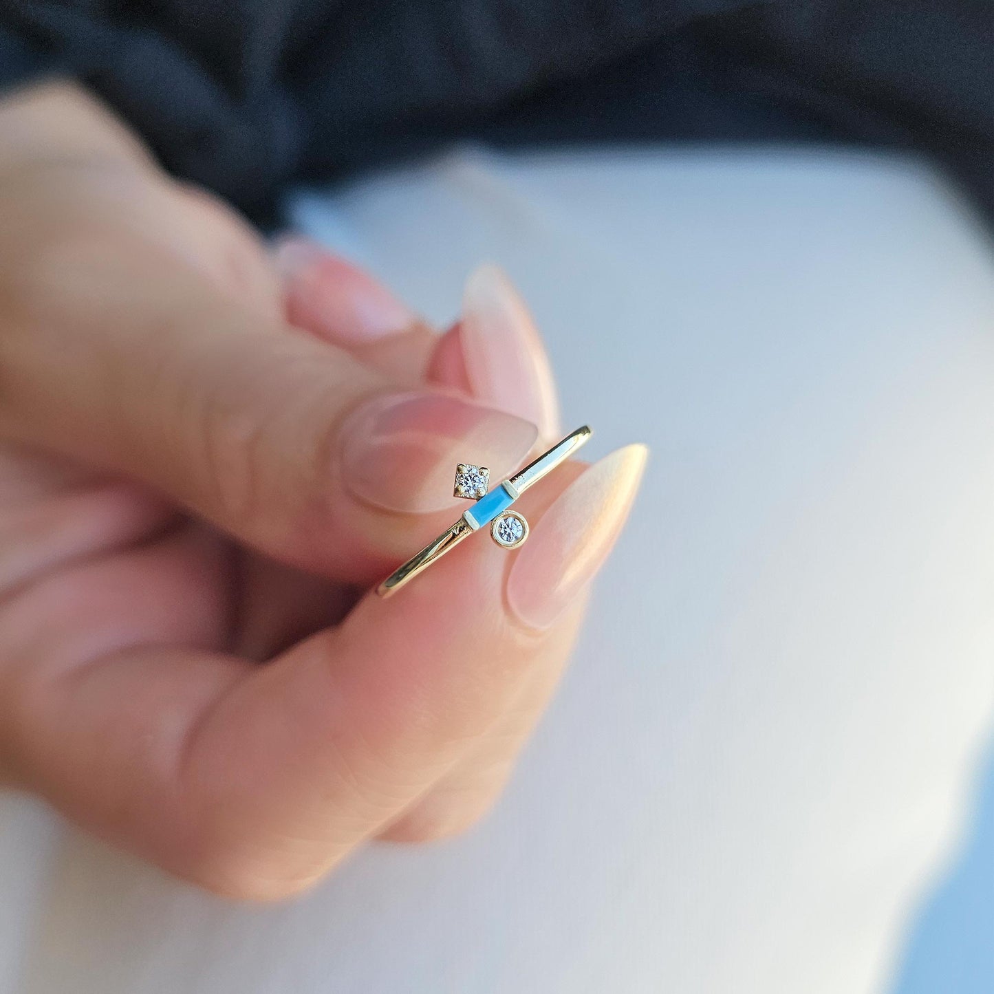 18K Gold Baguette Turquoise and Cz Ring - 2S35TURQ
