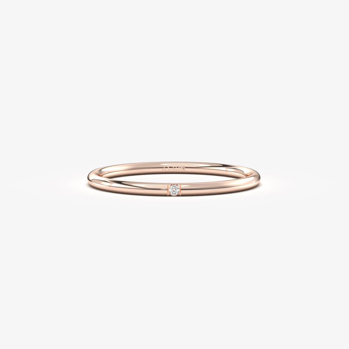 Rose gold single-diamond wedding ring, front view