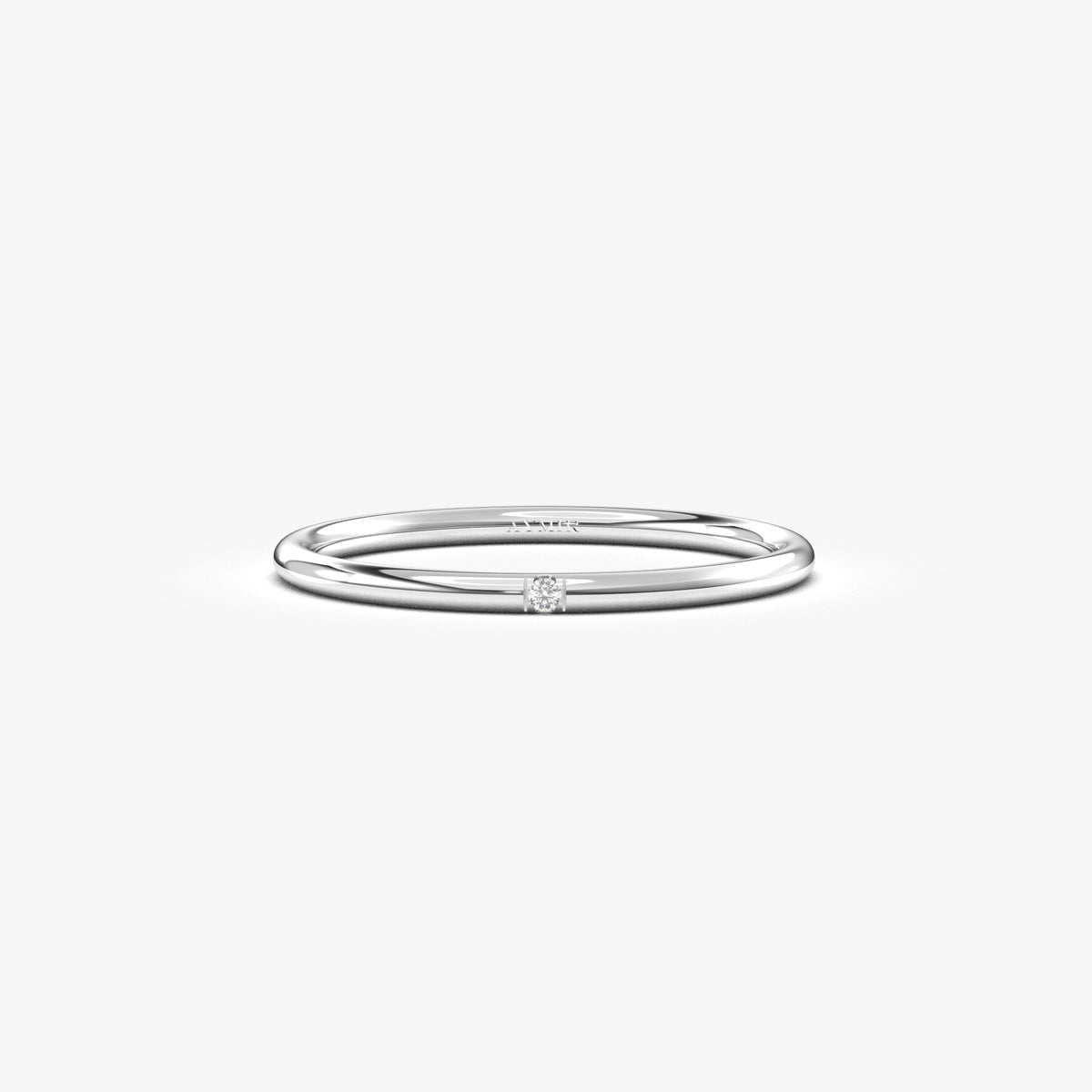 White gold single-diamond wedding ring, front view