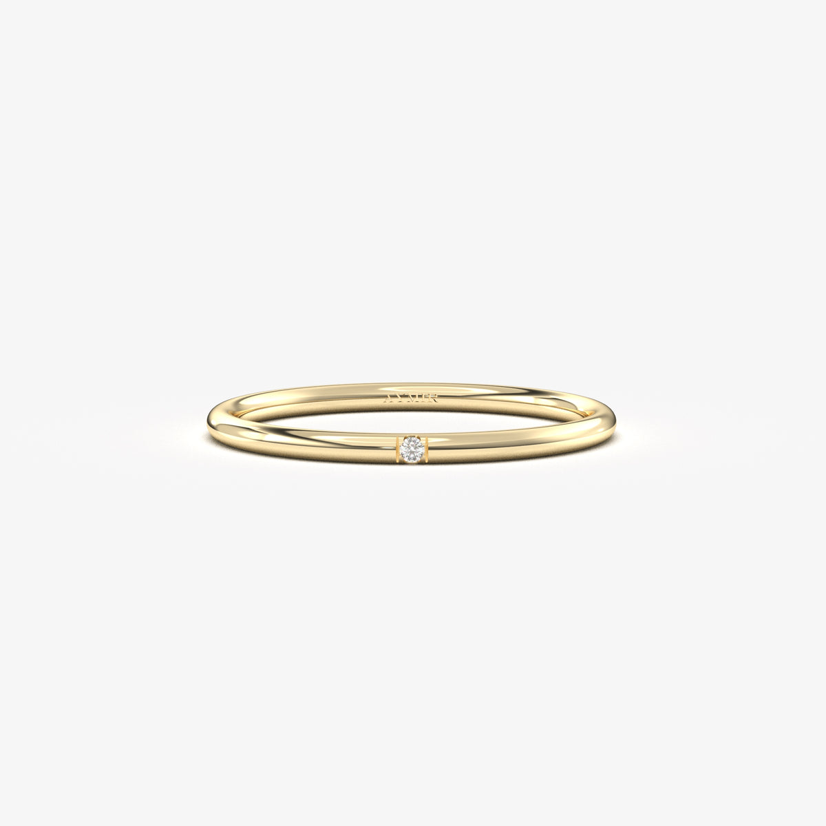 Yellow gold single-diamond wedding ring, front view