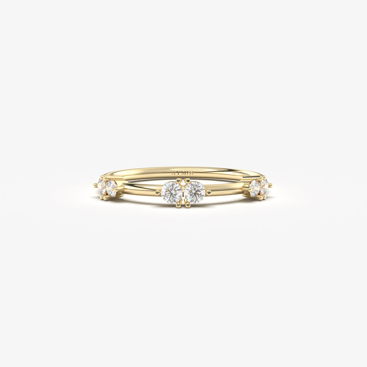Yellow gold six-stone stacking ring, front view