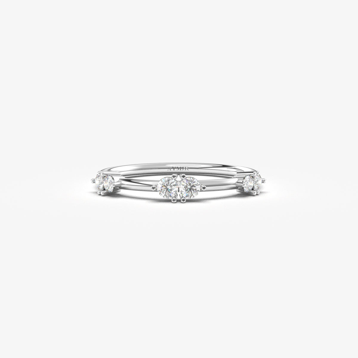 White gold six-stone stacking ring, front view
