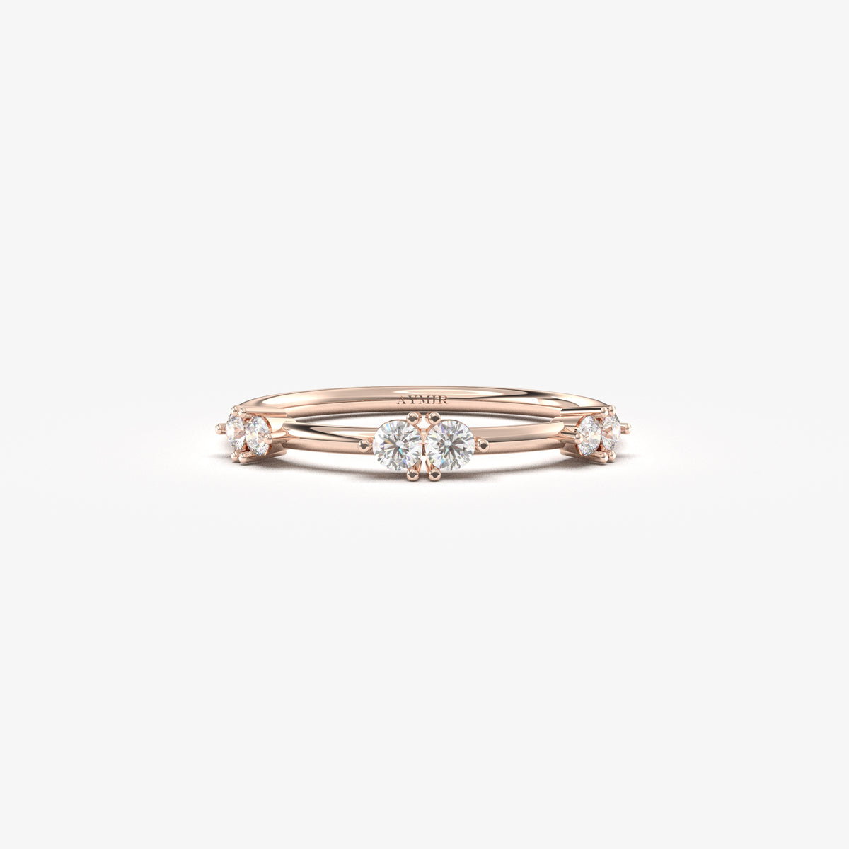 Rose gold six-stone stacking ring, front view