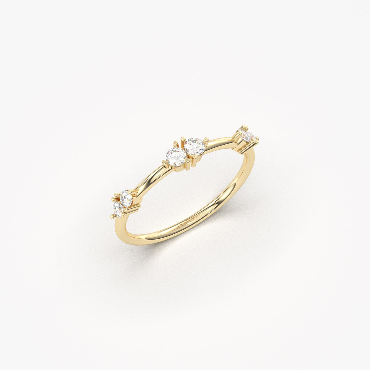 Yellow gold six-stone stacking ring, angled view