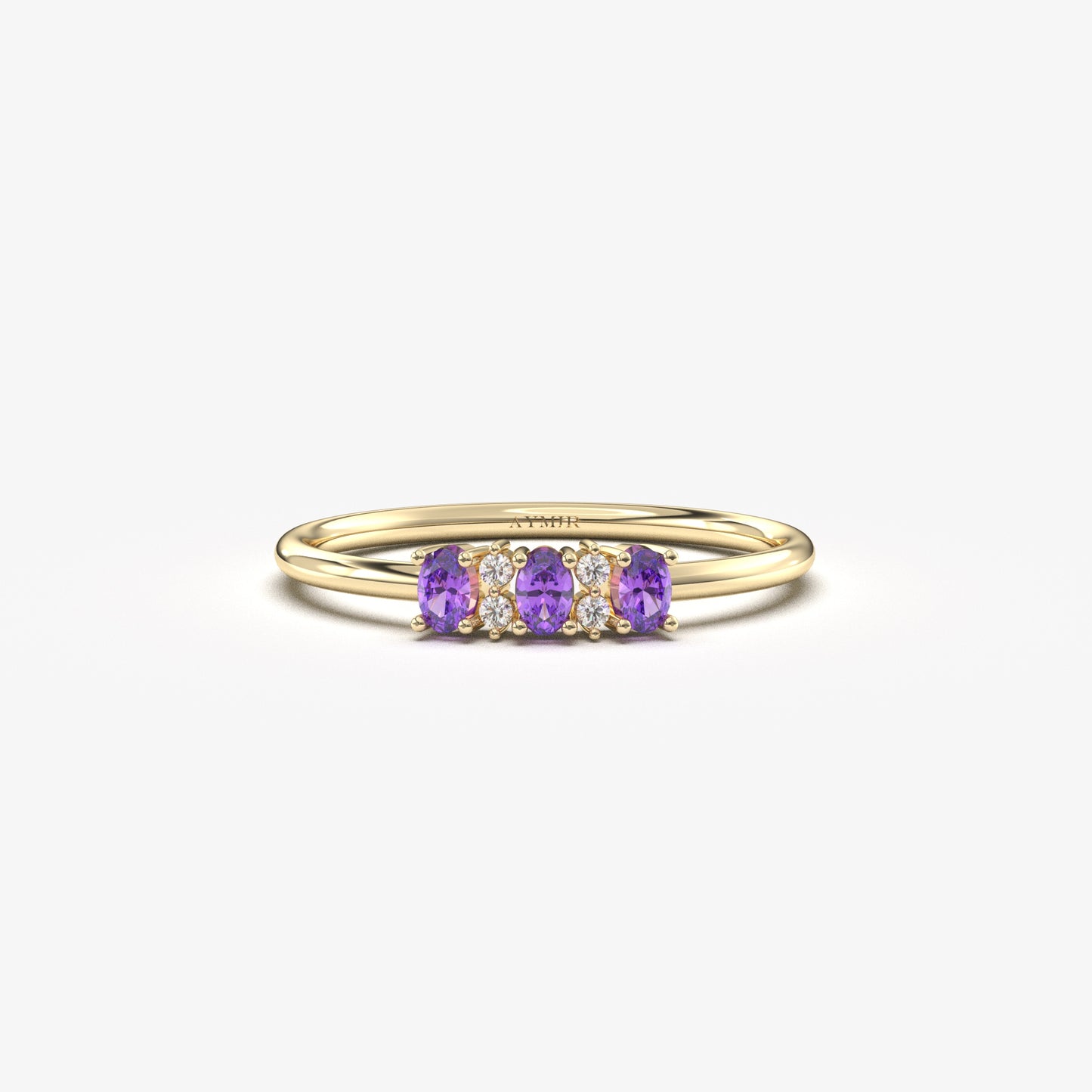 18K Gold Oval Amethsyt and CZ Ring - 2S46AME