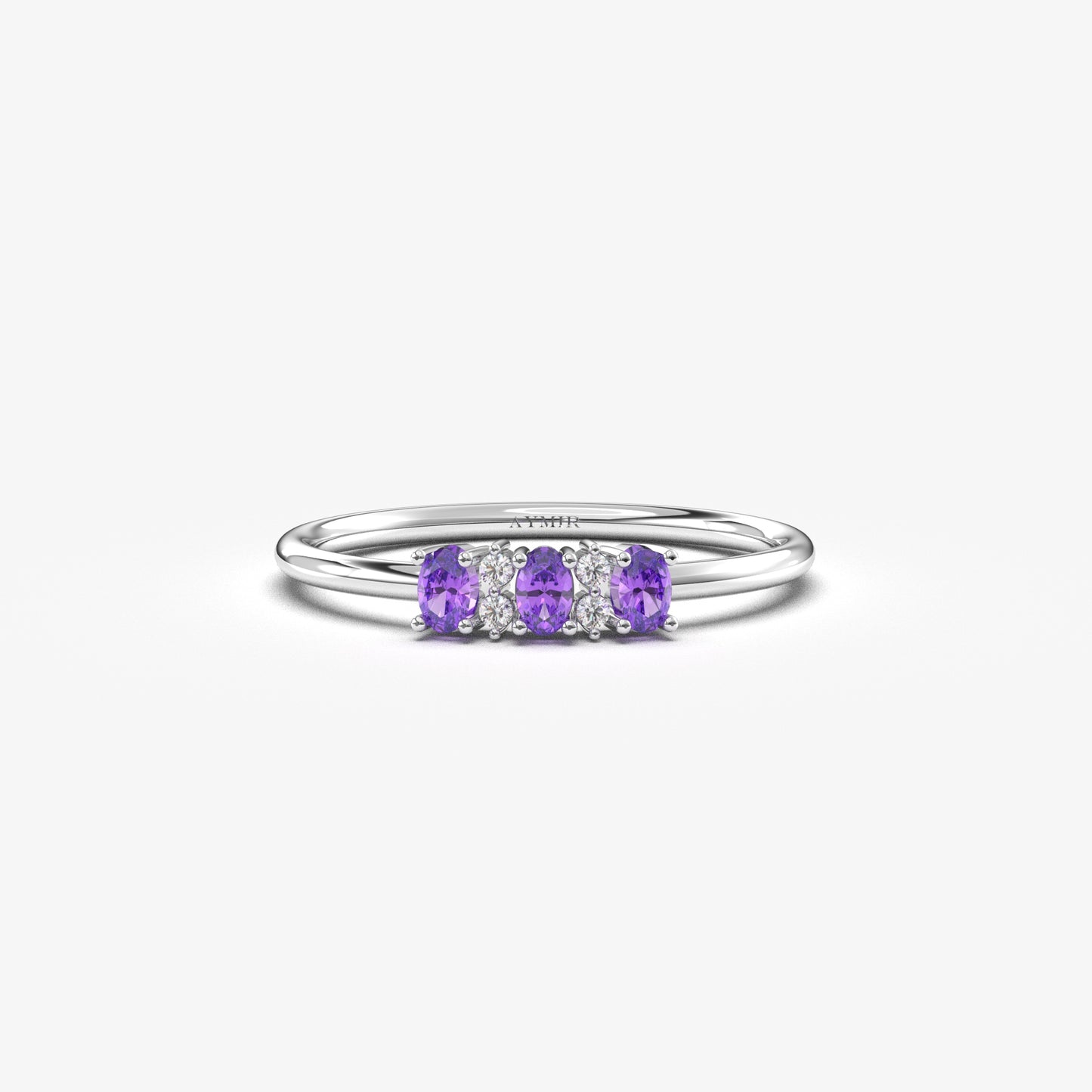 18K Gold Oval Amethsyt and CZ Ring - 2S46AME