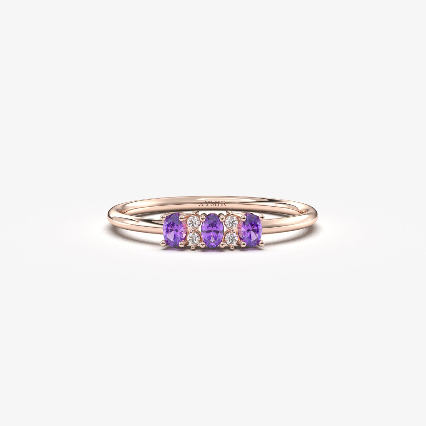 14K Gold Oval Amethsyt and CZ Ring - 2S46AME