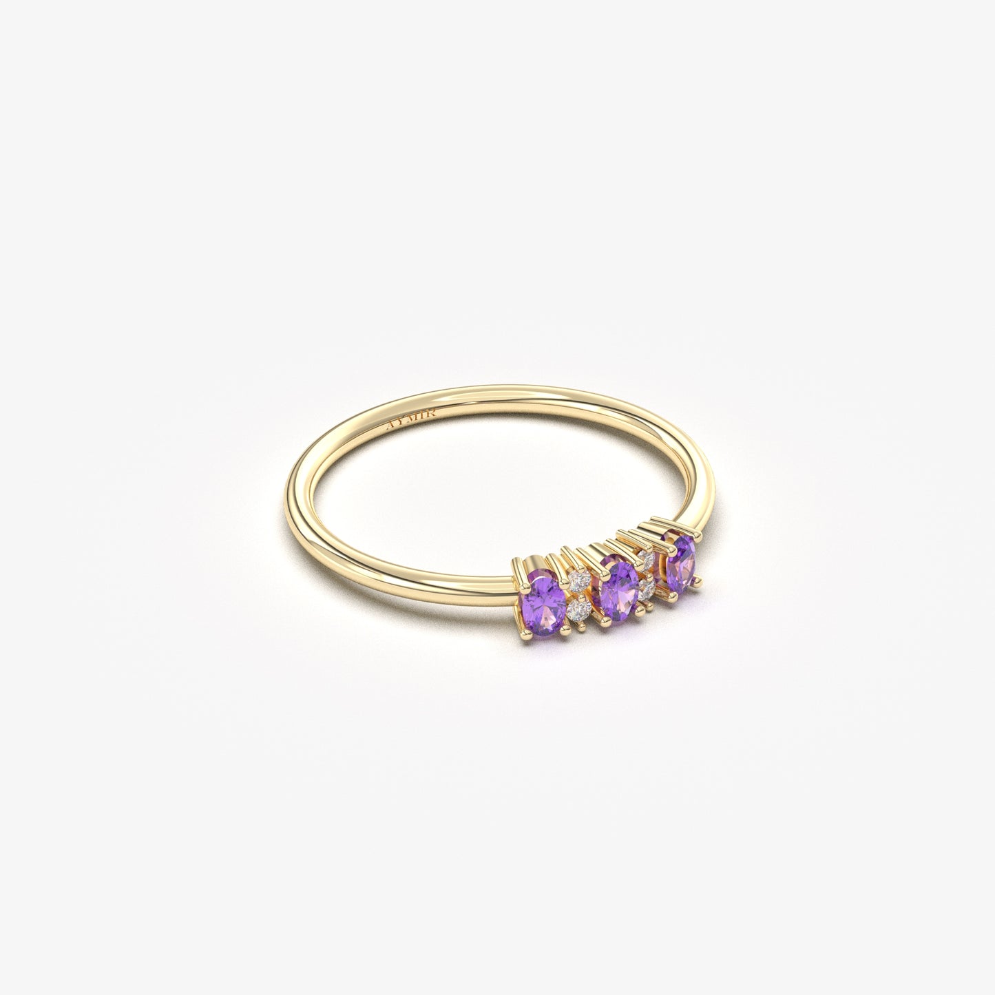18K Gold Oval Amethsyt and CZ Ring - 2S46AME