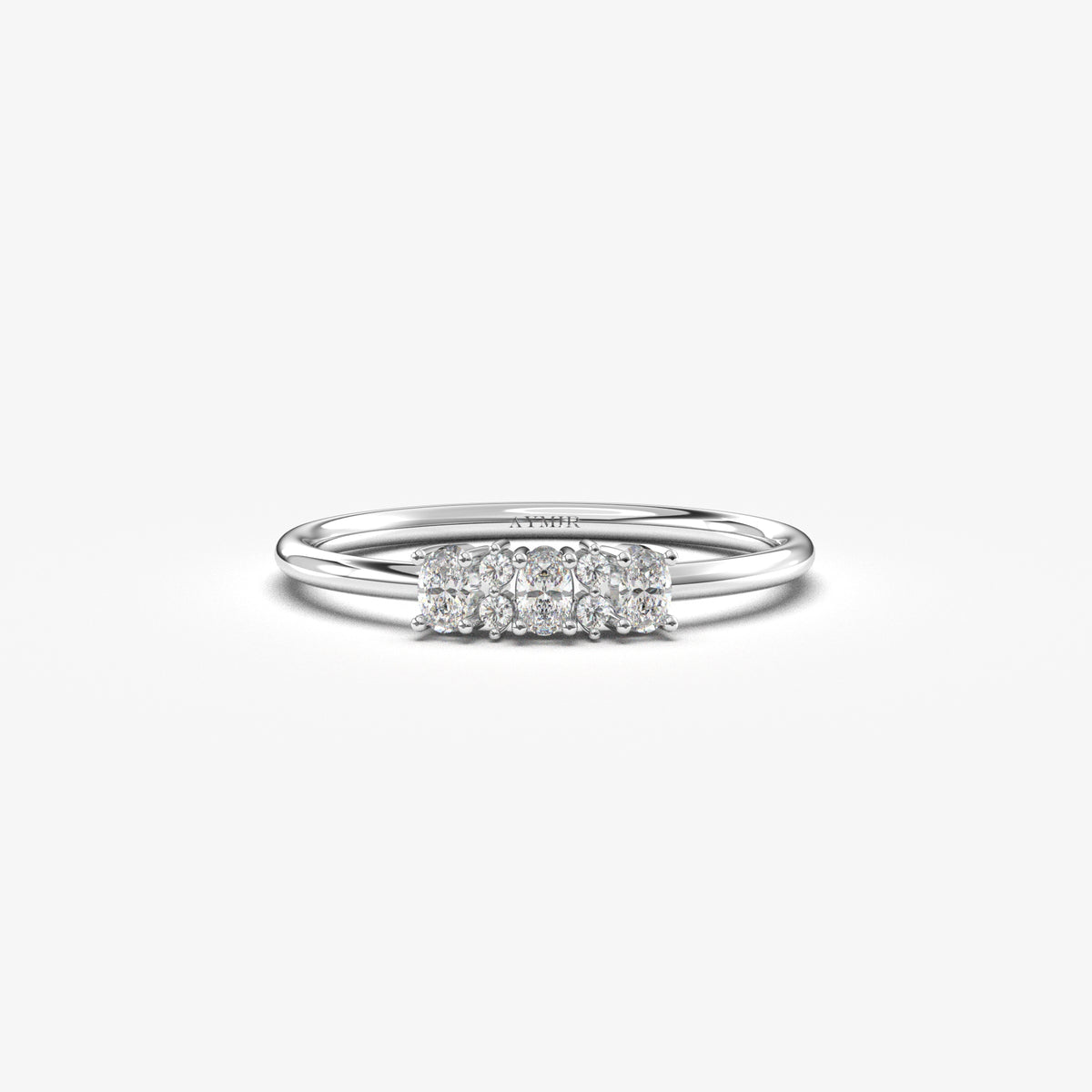 White gold three-oval ring, front view