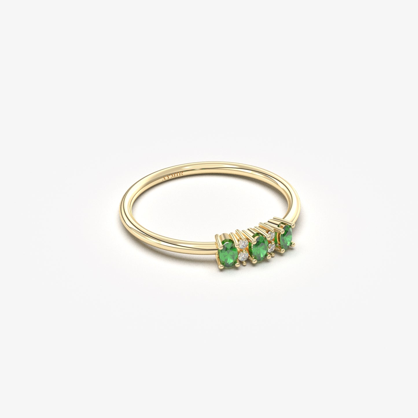 18K Gold Oval Emerald and Cz Ring - 2S46EME