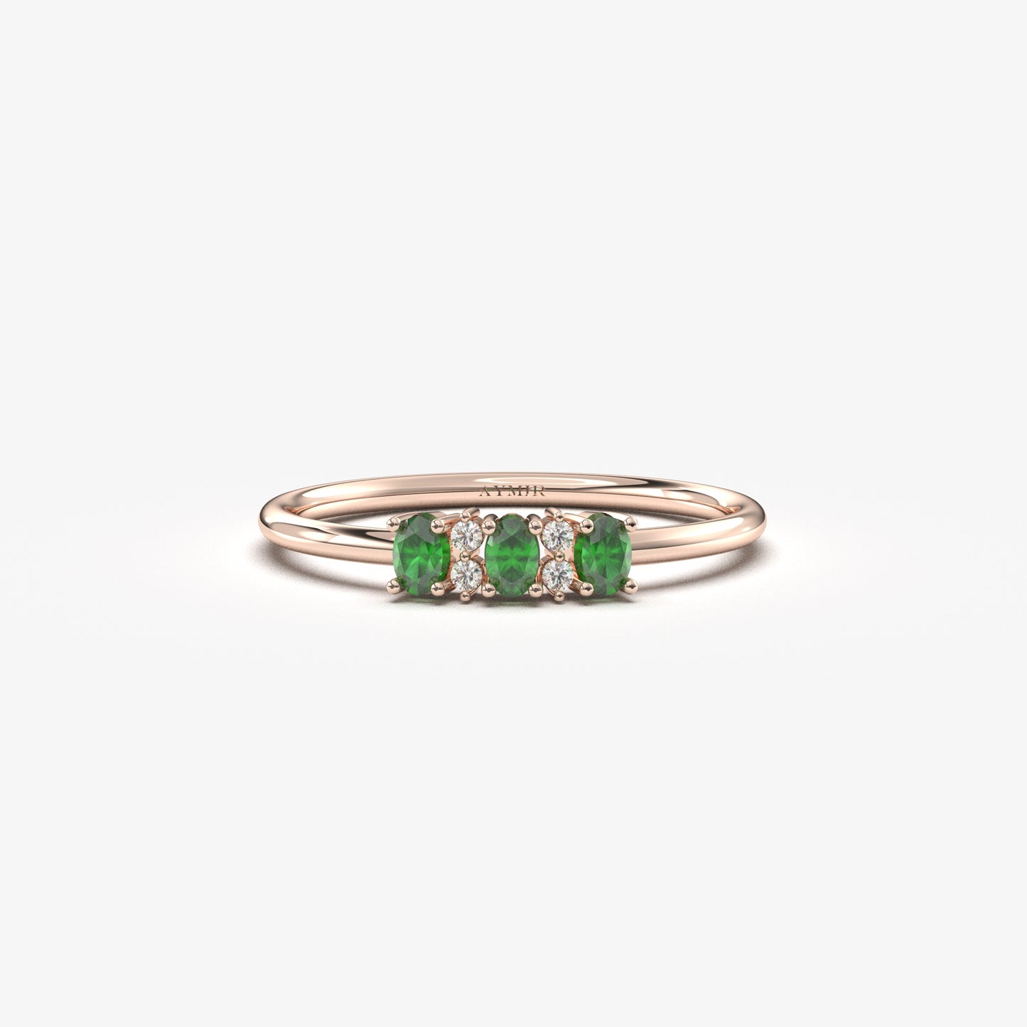 18K Gold Oval Emerald and Cz Ring - 2S46EME