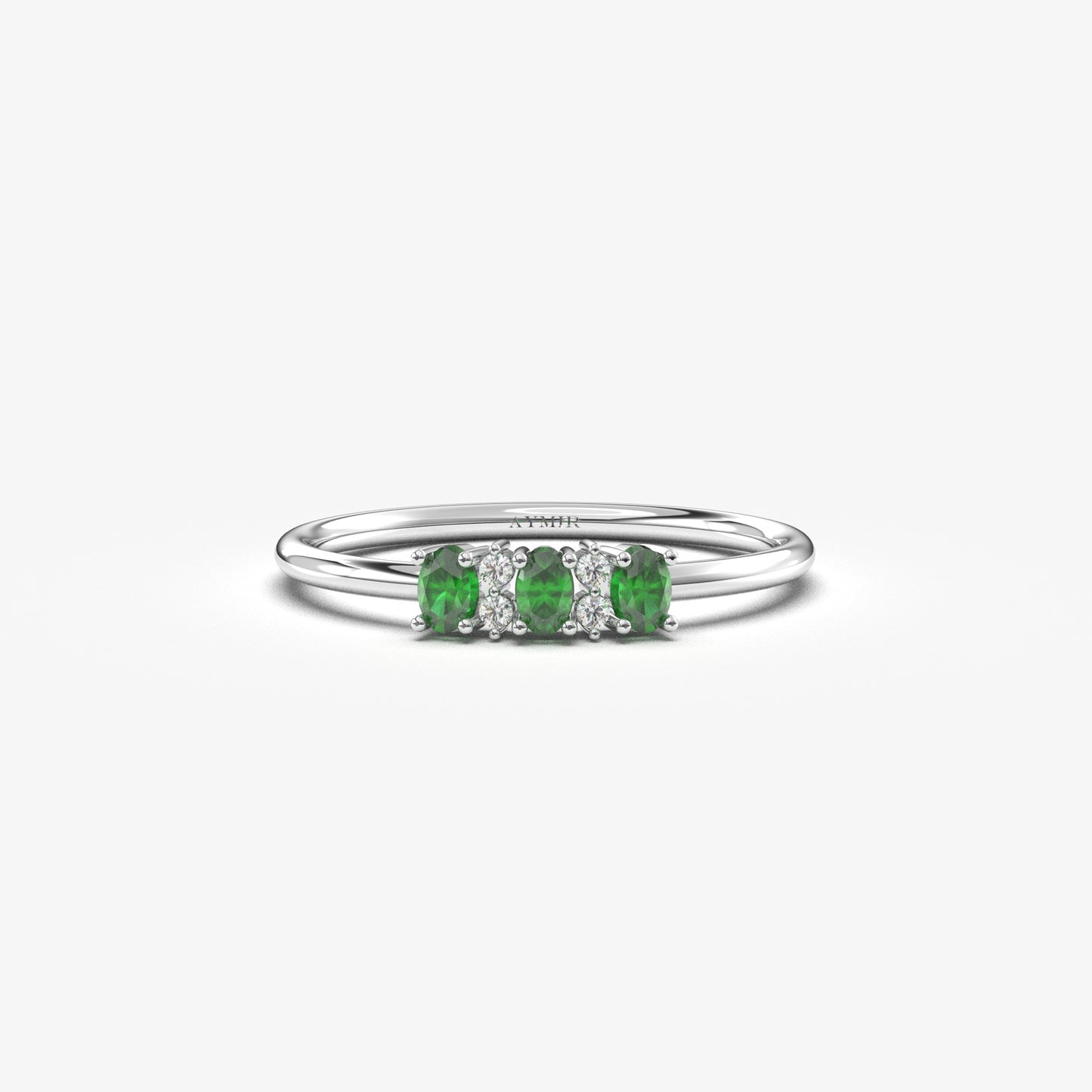 18K Gold Oval Emerald and Cz Ring - 2S46EME