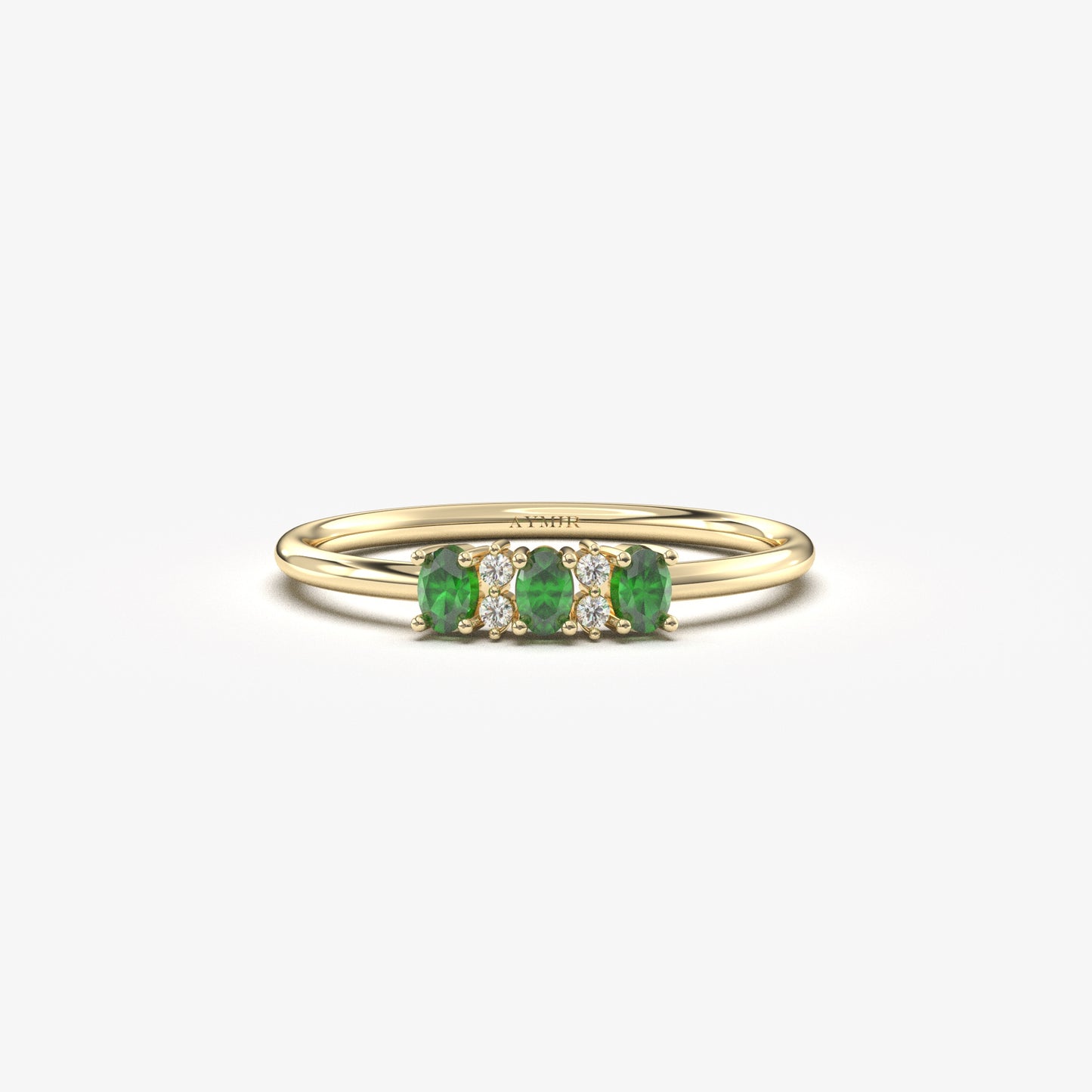 18K Gold Oval Emerald and Cz Ring - 2S46EME