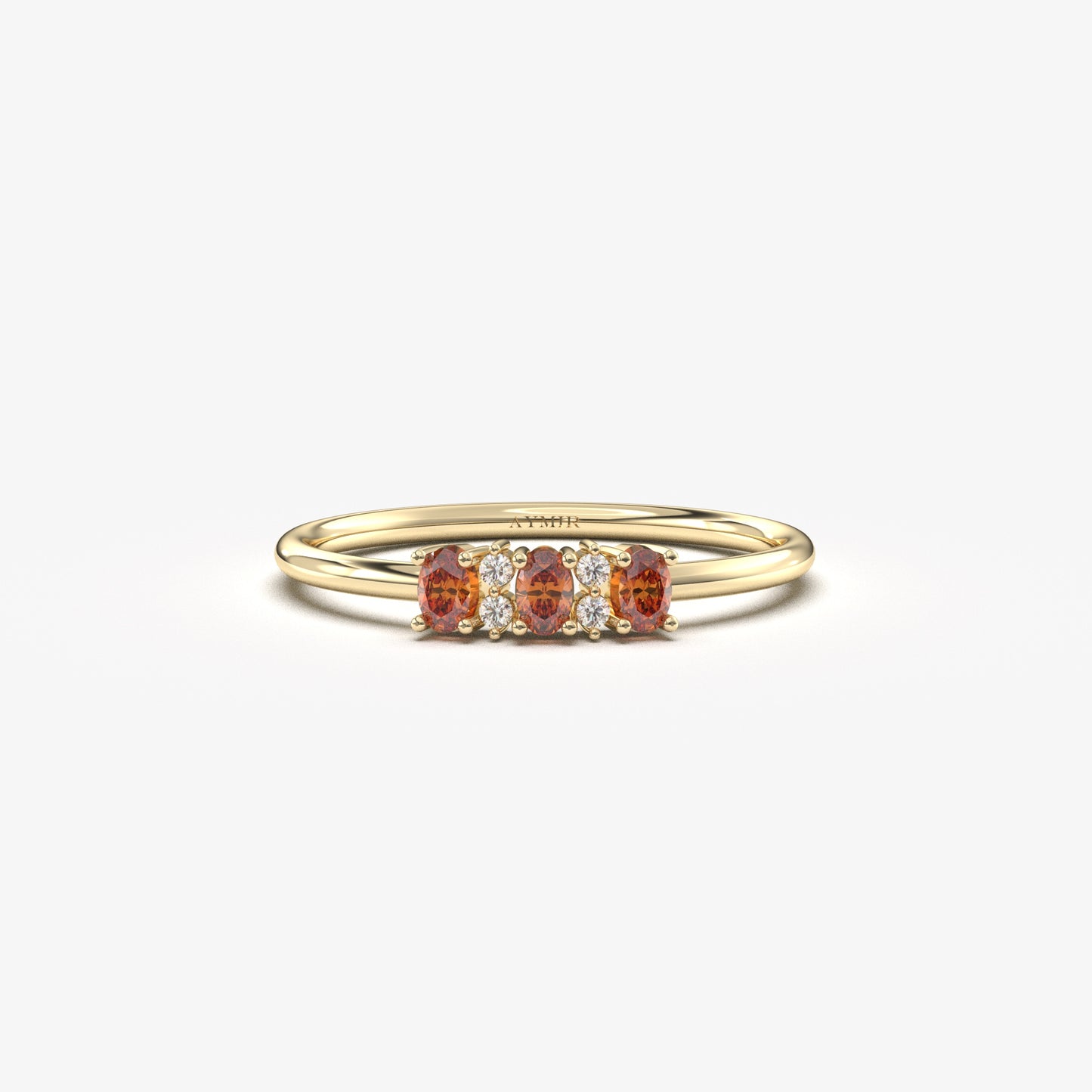18K Gold Oval Garnet and Cz Ring - 2S46GAR
