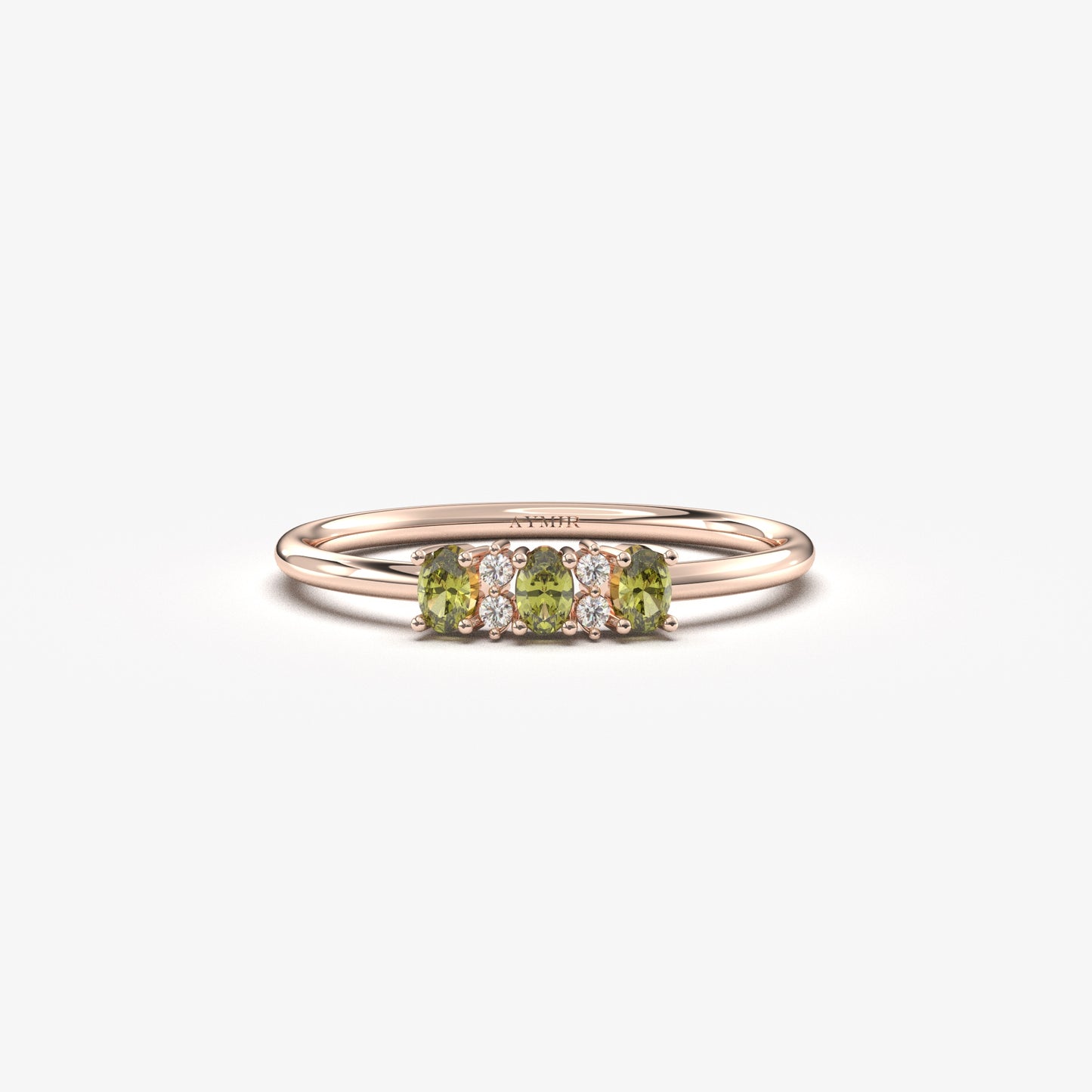 18K Gold Oval Peridot and Cz Ring - 2S46PER