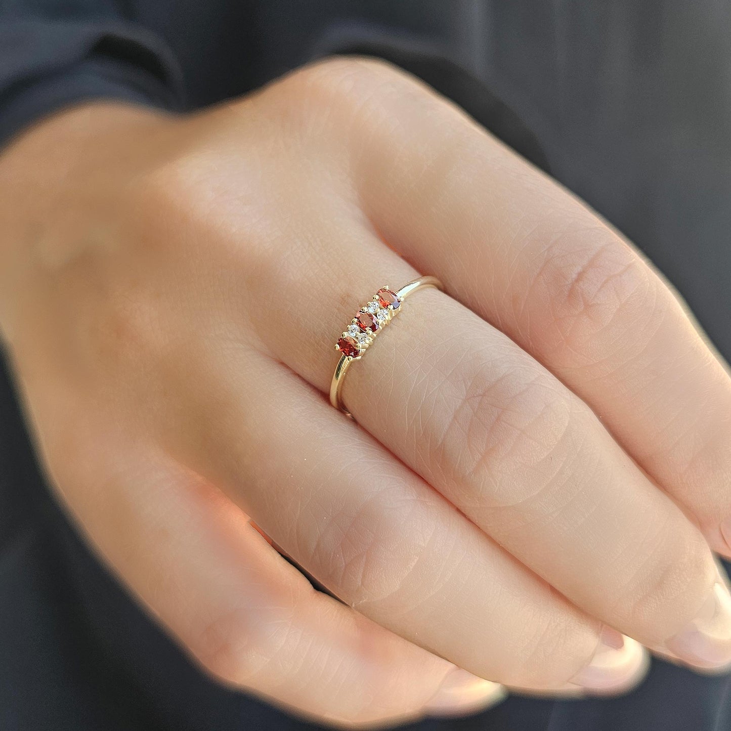 18K Gold Oval Garnet and Cz Ring - 2S46GAR