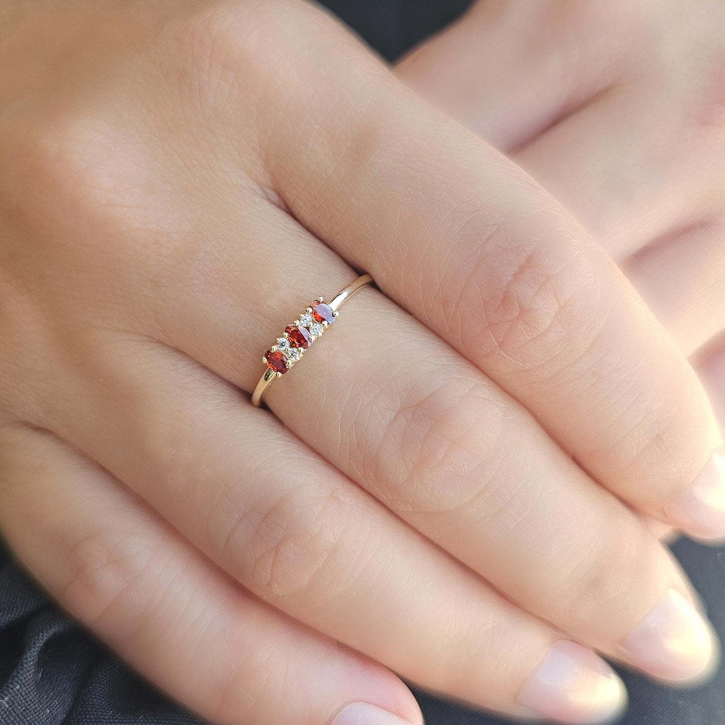 18K Gold Oval Garnet and Cz Ring - 2S46GAR