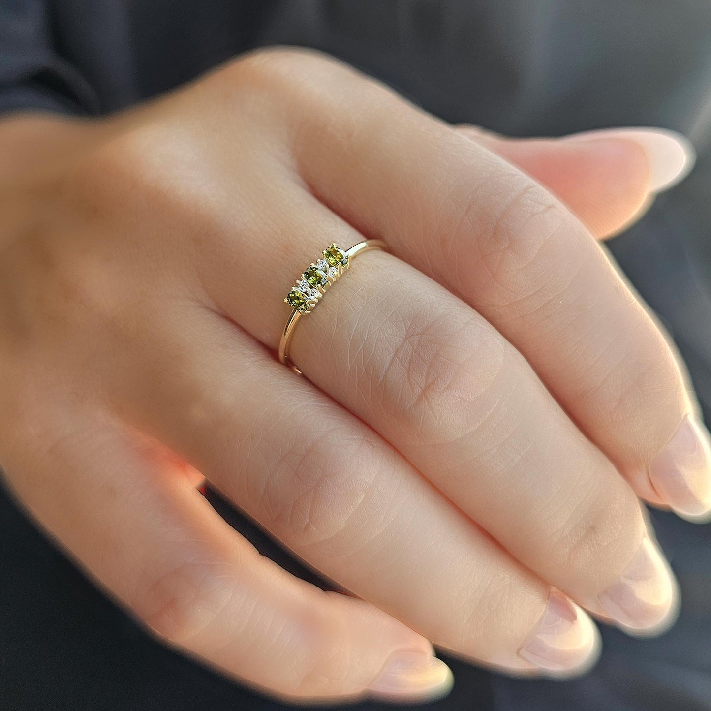 18K Gold Oval Peridot and Cz Ring - 2S46PER
