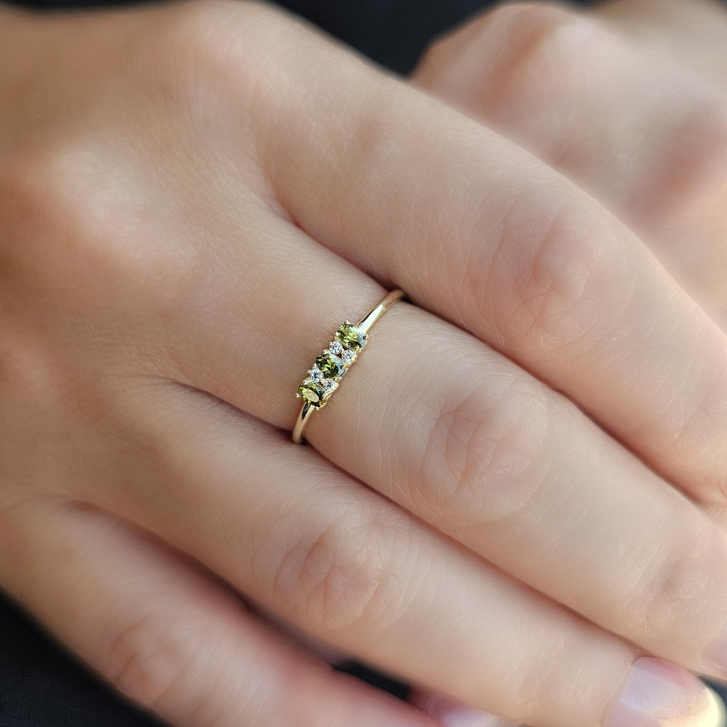 18K Gold Oval Peridot and Cz Ring - 2S46PER