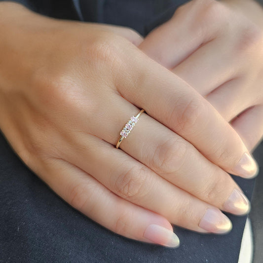 18K Gold Minimalist Oval Pink and Cz Ring - 2S46PNK