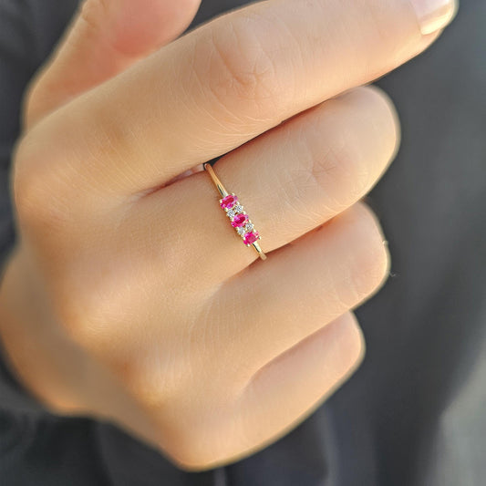 18K Gold Unique Oval Ruby and Cz Ring - 2S46RBY