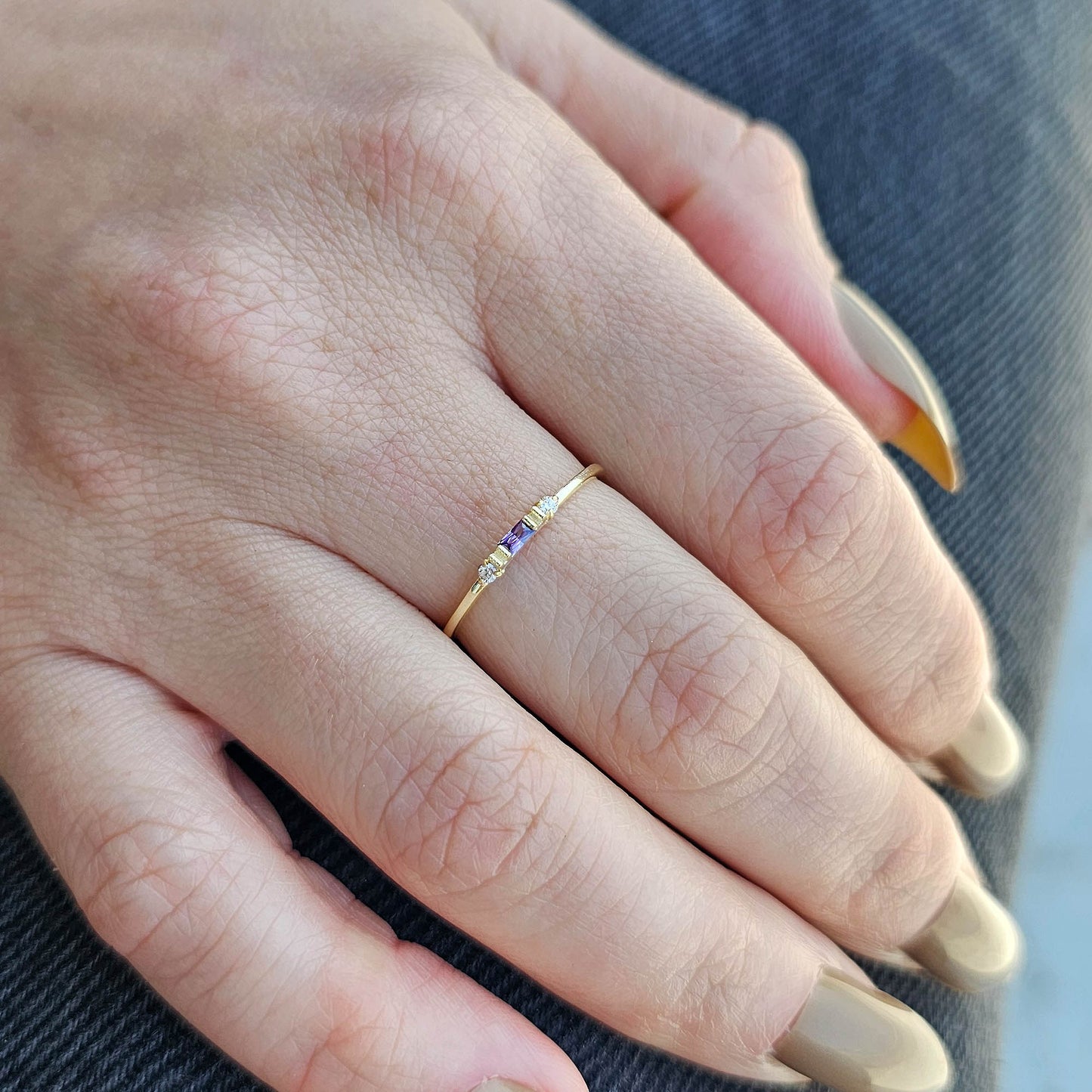18K Gold Baguette and Cz Ring - 2S6AME