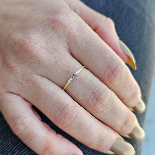 18K Solid Gold Amethyst Diamond Ring - 2S6AME