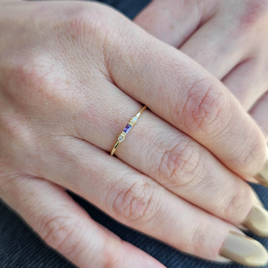18K Solid Gold Amethyst and Cz Ring - 2S6AME