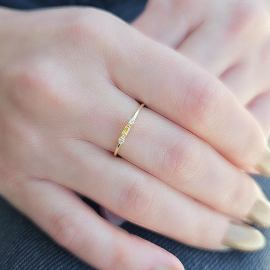 18K Gold Minimalist Baguette Citrine and Diamond Ring - 2S6CIT