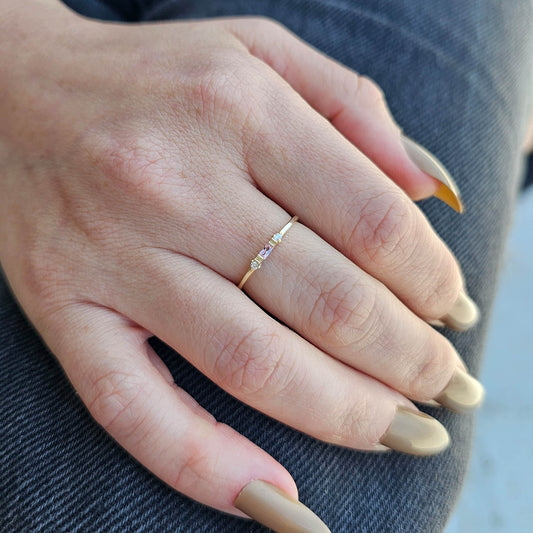 18K Gold Unique Baguette Pink and Cz Ring - 2S6PNK